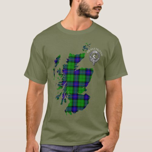 Clan Armstrong Tartan Map  Crest T_Shirt