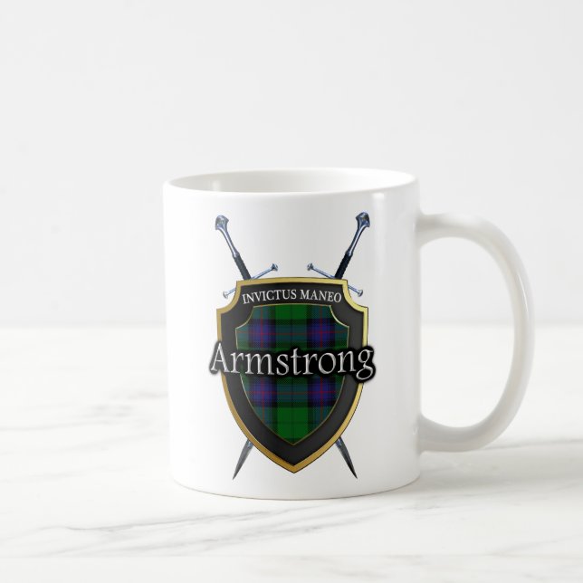 Clan Armstrong Tartan Shield and Swords Coffee Mug (Right)