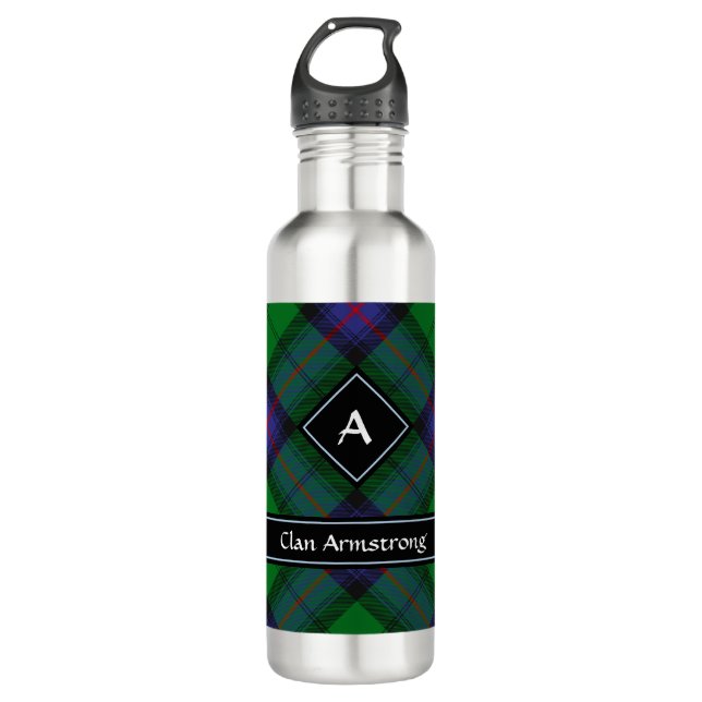 Clan Armstrong Tartan Stainless Steel Water Bottle (Front)