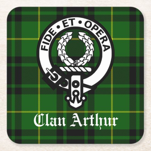 Clan Arthur Crest Badge  Tartan Square Paper Coaster