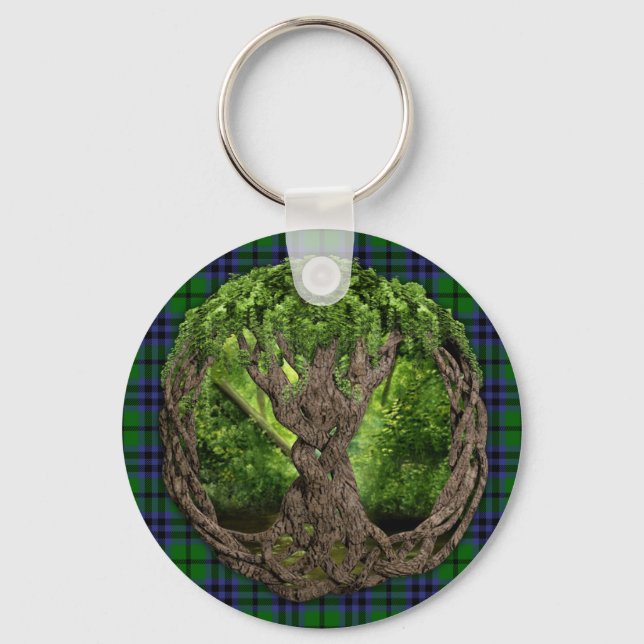 Clan Austin Tartan And Celtic Tree Of Life Keychain (Front)