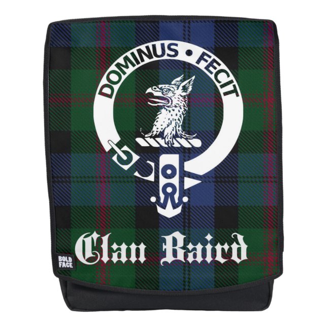 Clan Baird Crest Badge & Tartan Backpack (Front)