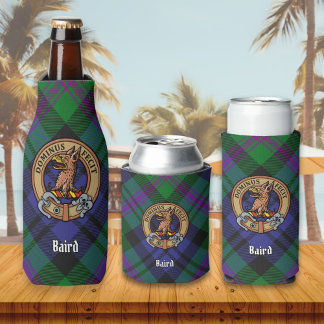 Clan Baird Crest over Tartan Bottle Cooler