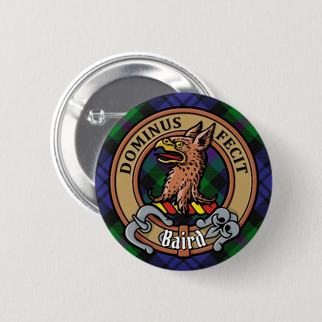 Clan Baird Crest over Tartan Button (Front & Back)