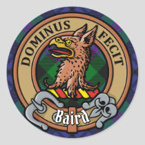 Clan Baird Crest over Tartan Classic Round Sticker