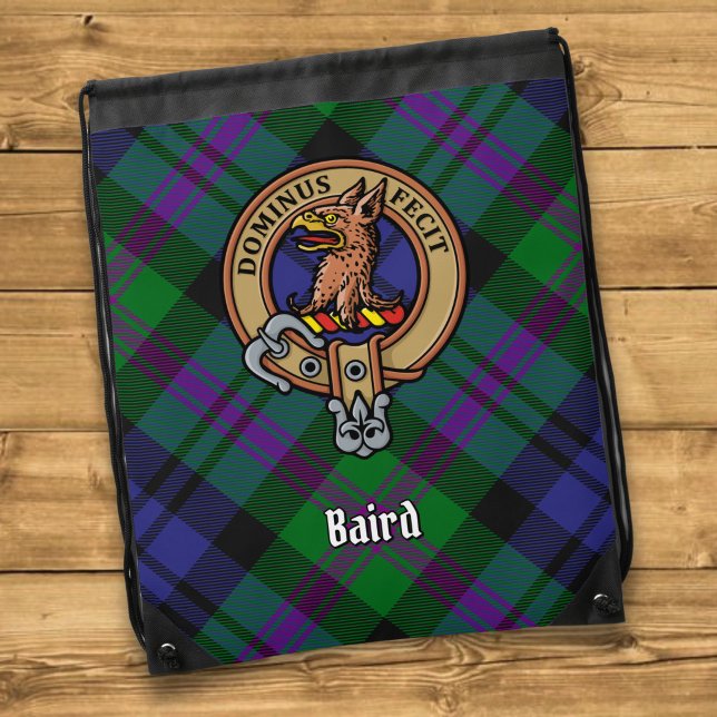 Clan Baird Crest over Tartan Drawstring Bag (Creator Uploaded)