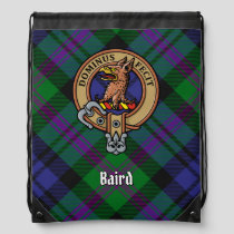 Clan Baird Crest over Tartan Drawstring Bag