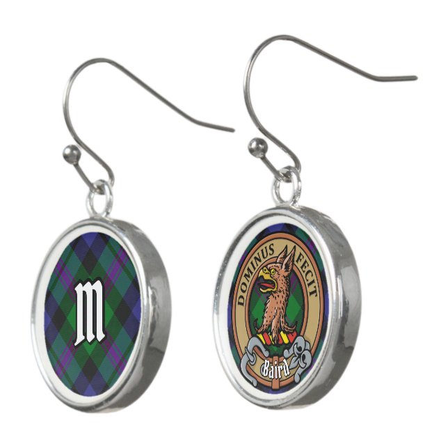 Clan Baird Crest over Tartan Earrings (Angled)