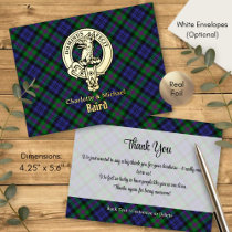 Clan Baird Crest over Tartan Foil Invitation Postcard