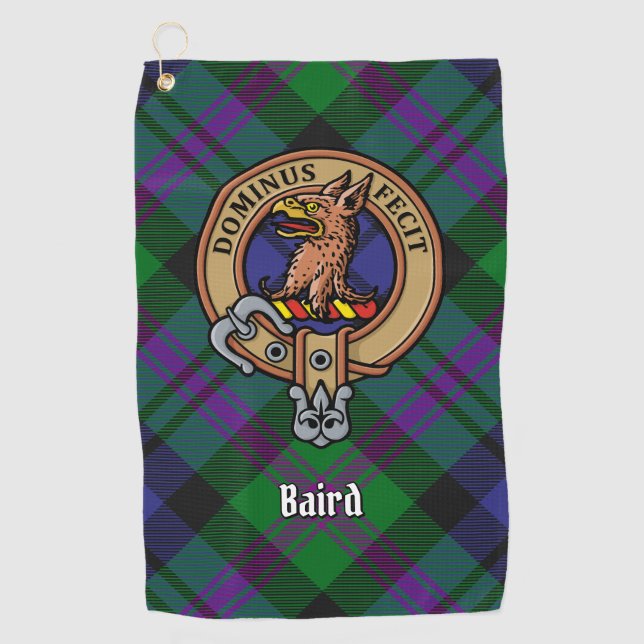 Clan Baird Crest over Tartan Golf Towel (Front)