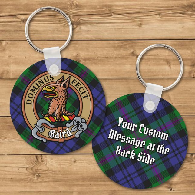Clan Baird Crest over Tartan Keychain (Creator Uploaded)