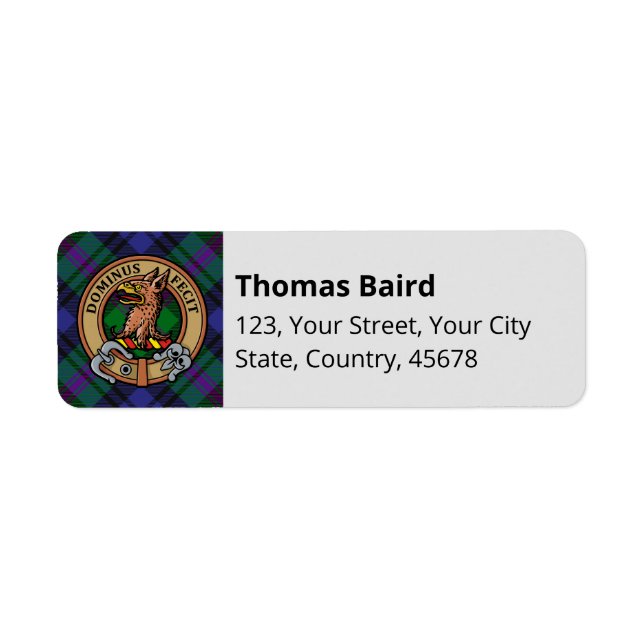 Clan Baird Crest over Tartan Label (Front)