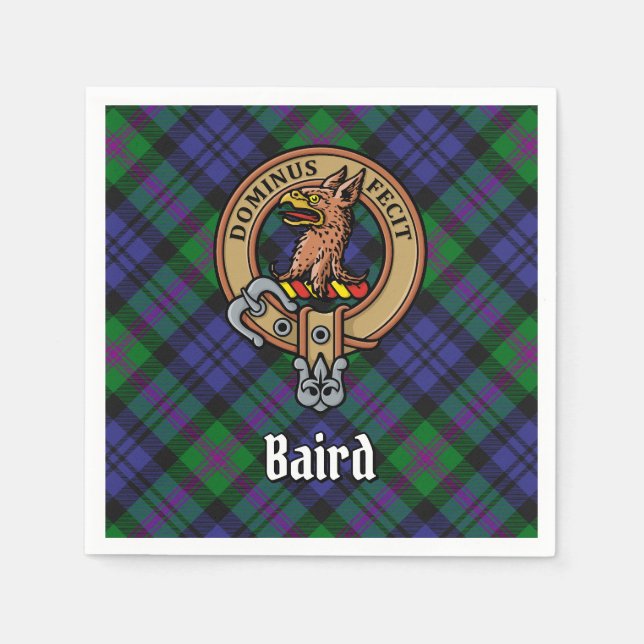 Clan Baird Crest over Tartan Napkins (Front)