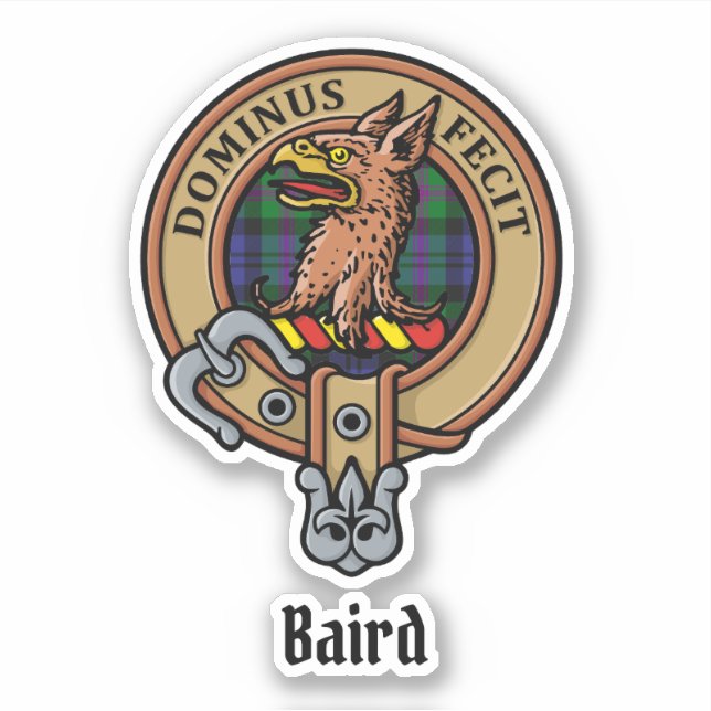 Clan Baird Crest over Tartan Sticker (Front)