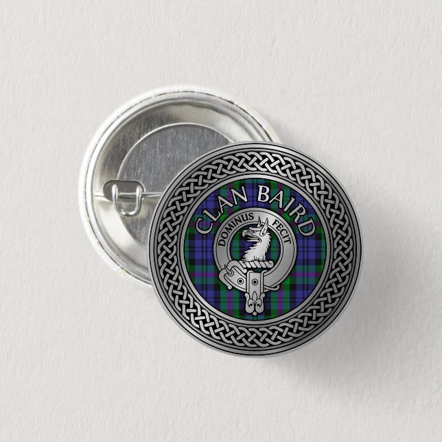 Clan Baird Crest & Tartan Knot Button (Front & Back)