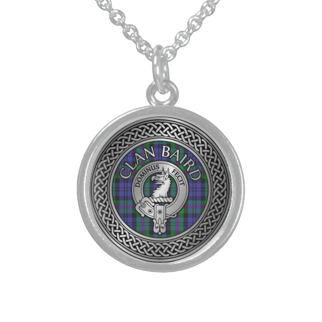 Clan Baird Crest & Tartan Knot Sterling Silver Necklace (Front)