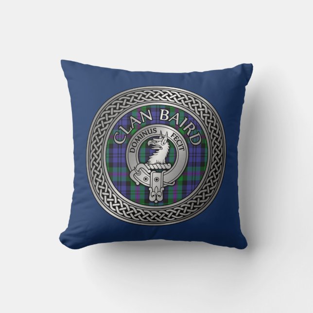Clan Baird Crest & Tartan Knot Throw Pillow (Front)