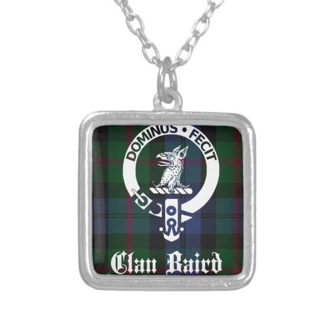 Clan Baird Crest Tartan Silver Plated Necklace (Front)