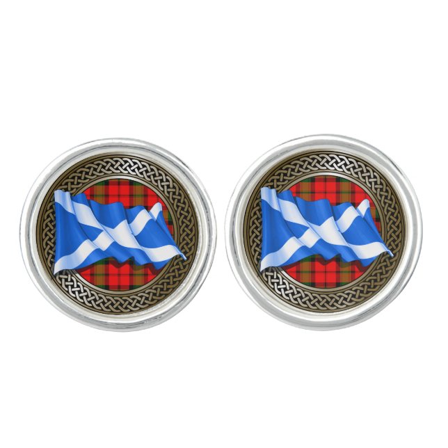 Clan Baird Tartan Knot & Flag Cufflinks (Front)