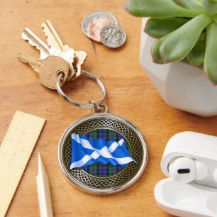 Clan Baird Tartan Knot & Flag Keychain