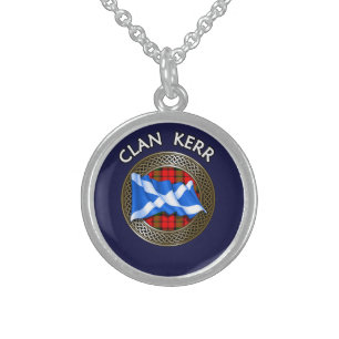 Clan Baird Tartan Knot & Flag Sterling Silver Necklace