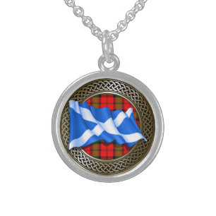 Clan Baird Tartan Knot & Flag Sterling Silver Necklace