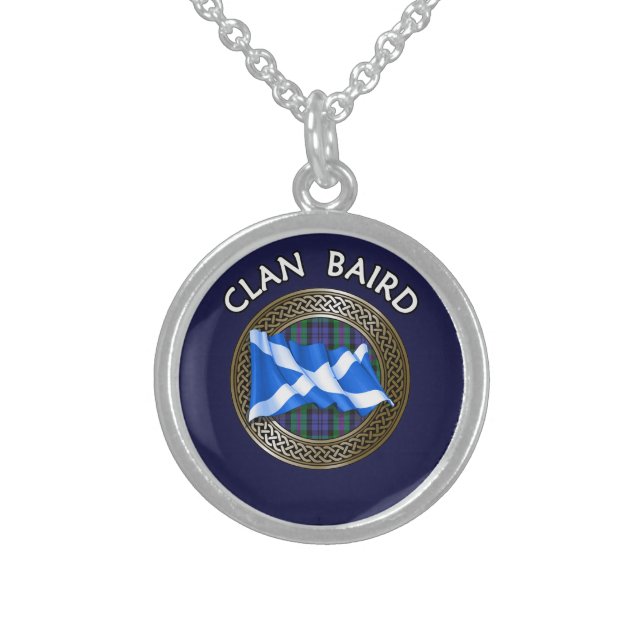 Clan Baird Tartan Knot & Flag Sterling Silver Necklace (Front)