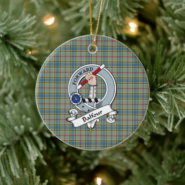 Clan Balfour Badge Tartan Plaid Ceramic Ornament (Tree)