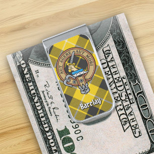 Clan Barclay Crest over Dress Tartan Silver Finish Money Clip