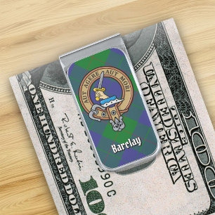 Clan Barclay Crest over Tartan Silver Finish Money Clip