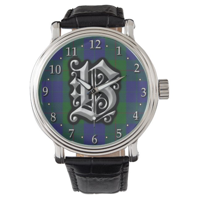 Clan Barclay Letter B Monogram Hunting Tartan Watch (Front)