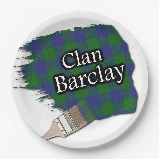 Clan Barclay Scottish Tartan Paint Brush Paper Plates (Front)
