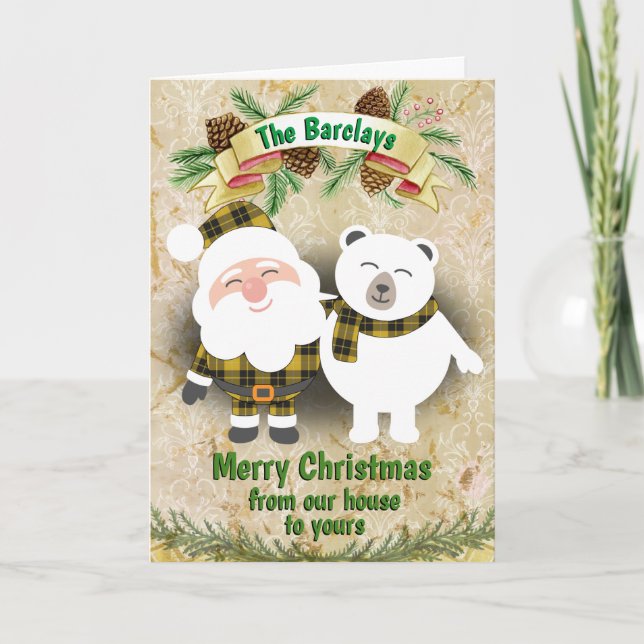 Clan Barclay Yellow Dress Tartan Plaid Christmas Holiday Card (Front)
