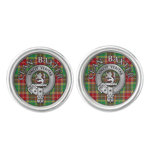 Clan Baxter Crest & Tartan Cufflinks (Front)