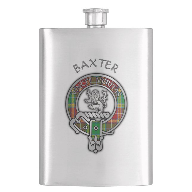 Clan Baxter Crest & Tartan Flask (Front)