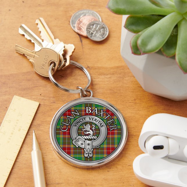 Clan Baxter Crest & Tartan Keychain (Desk)