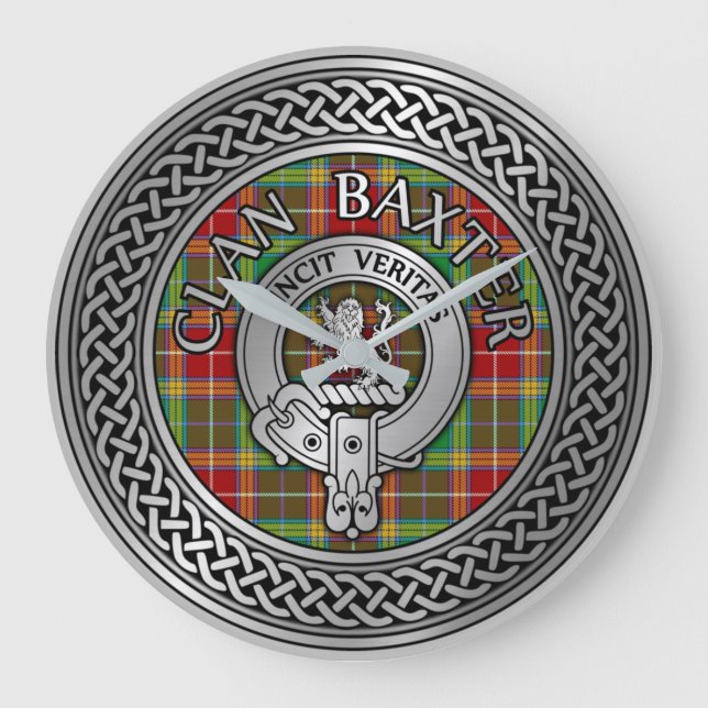 Clan Baxter Crest & Tartan Knot Large Clock (Front)