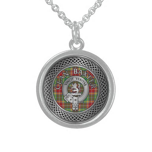 Clan Baxter Crest  Tartan Knot Sterling Silver Necklace