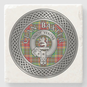 Clan Baxter Crest & Tartan Knot Stone Coaster