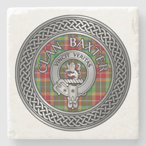 Clan Baxter Crest  Tartan Knot Stone Coaster