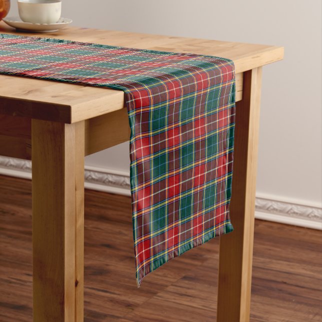 Clan Baxter Red and Forest Green Scottish Tartan Short Table Runner (In Situ)