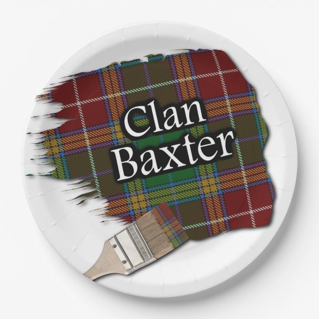 Clan Baxter Scottish Tartan Paint Brush Paper Plates (Front)