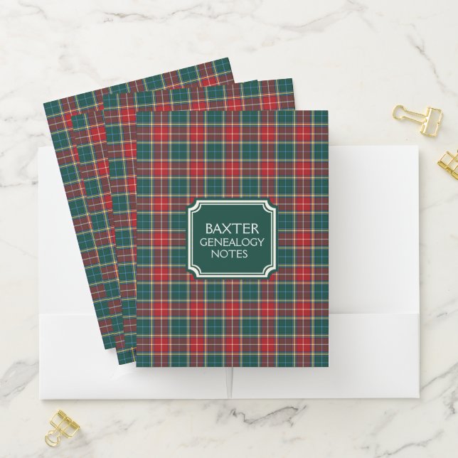 Clan Baxter Tartan Scottish Pattern Genealogy Pocket Folder (In Situ)