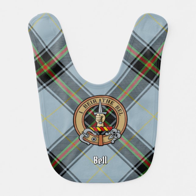 Clan Bell Crest over Tartan Baby Bib (Front)