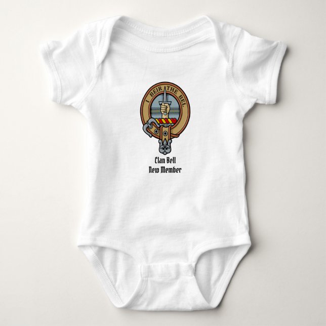 Clan Bell Crest over Tartan Baby Bodysuit (Front)