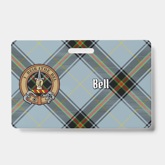 Clan Bell Crest over Tartan Badge (Front)
