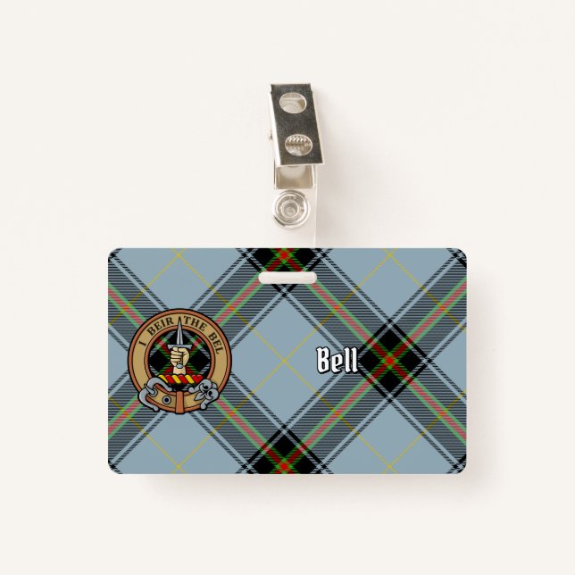 Clan Bell Crest over Tartan Badge (Front with Clip)