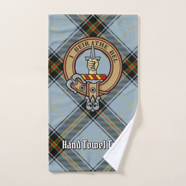 Clan Bell Crest over Tartan Bath Towel Set (Hand Towel)