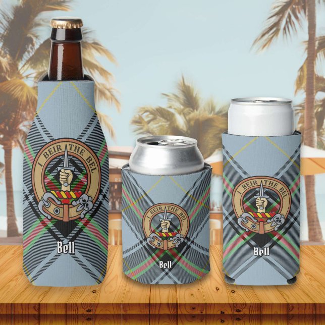 Clan Bell Crest over Tartan Bottle Cooler (Creator Uploaded)