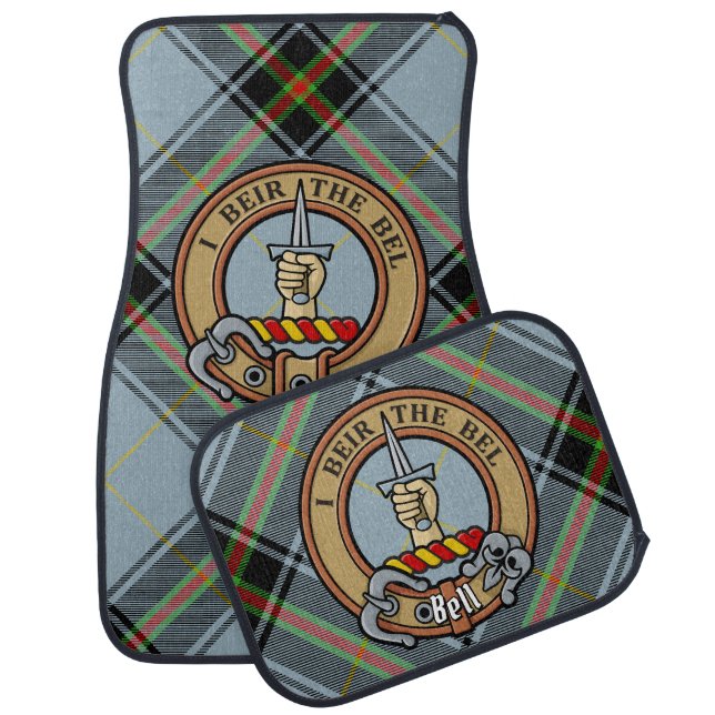 Clan Bell Crest over Tartan Car Floor Mat (Set)
